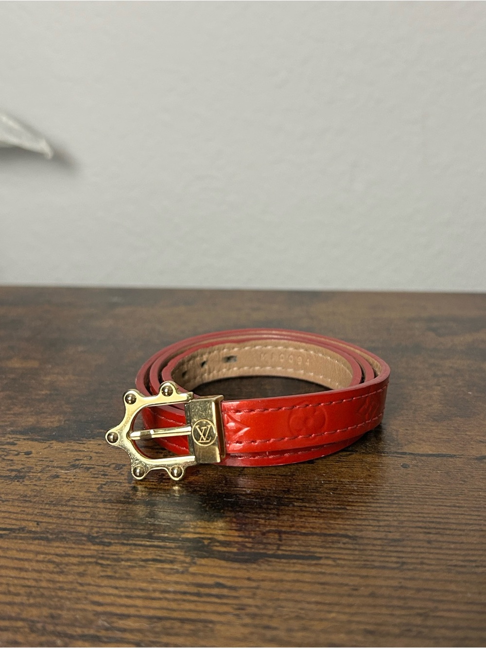Louis Vuitton Red Patent Leather Slim Wrap Bracelet with Gold Buckle